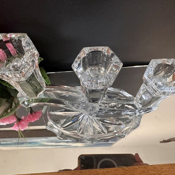 Buder Bleikristall Crystal Candle Holder Germany Triple Taper Holder Vintage Cut - Picture 4 of 6